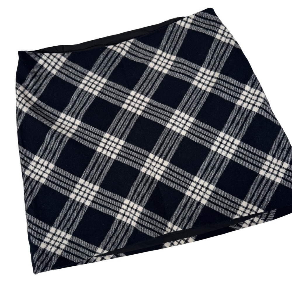 Talbots Plaid Skirt Women 16W Black‎ White Wool Blend Mini A-Line Dark Academia